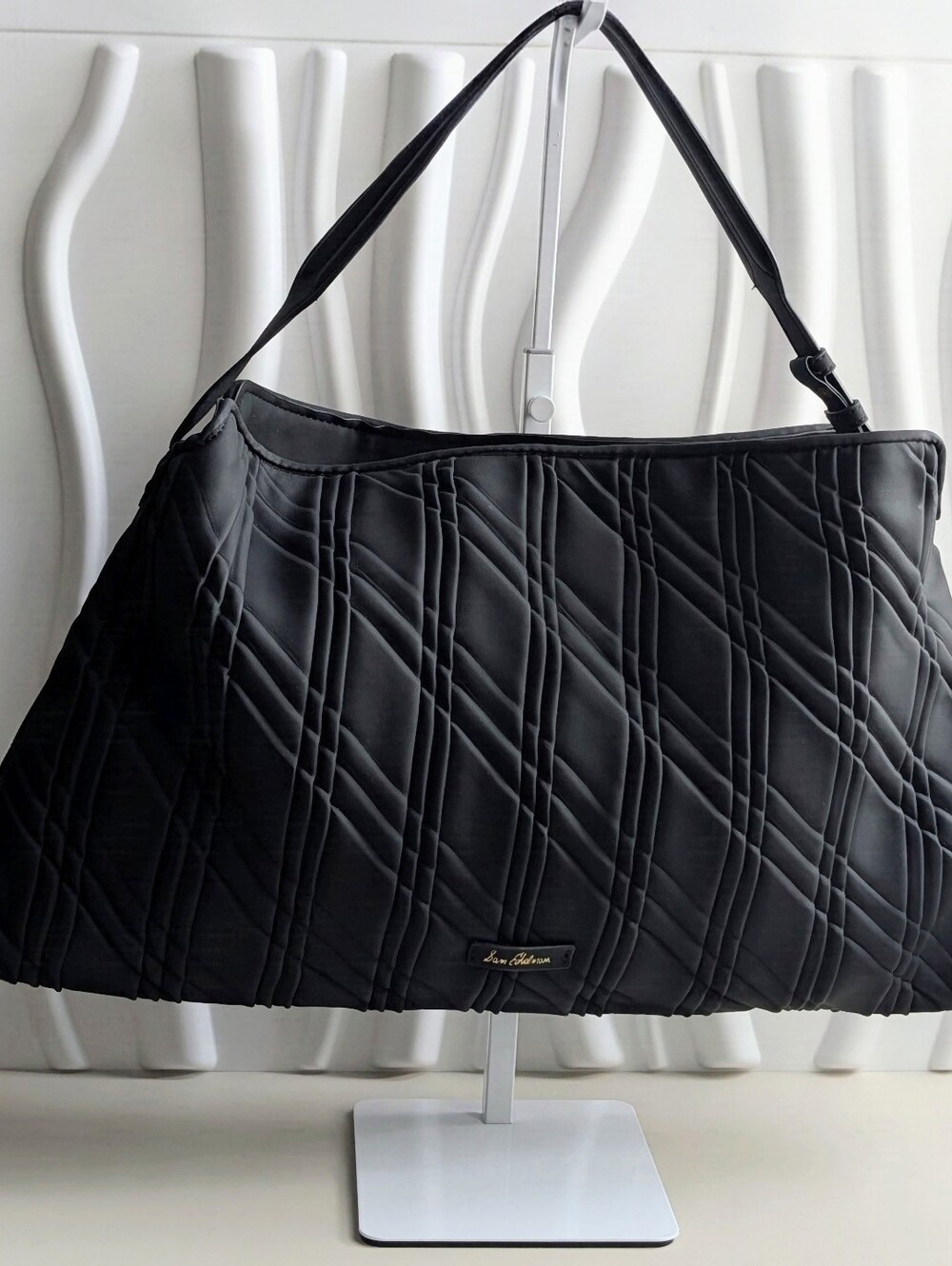 NWT Sam Edelman Peddy Black Pleated XL Shoulder Bag Hobo $225